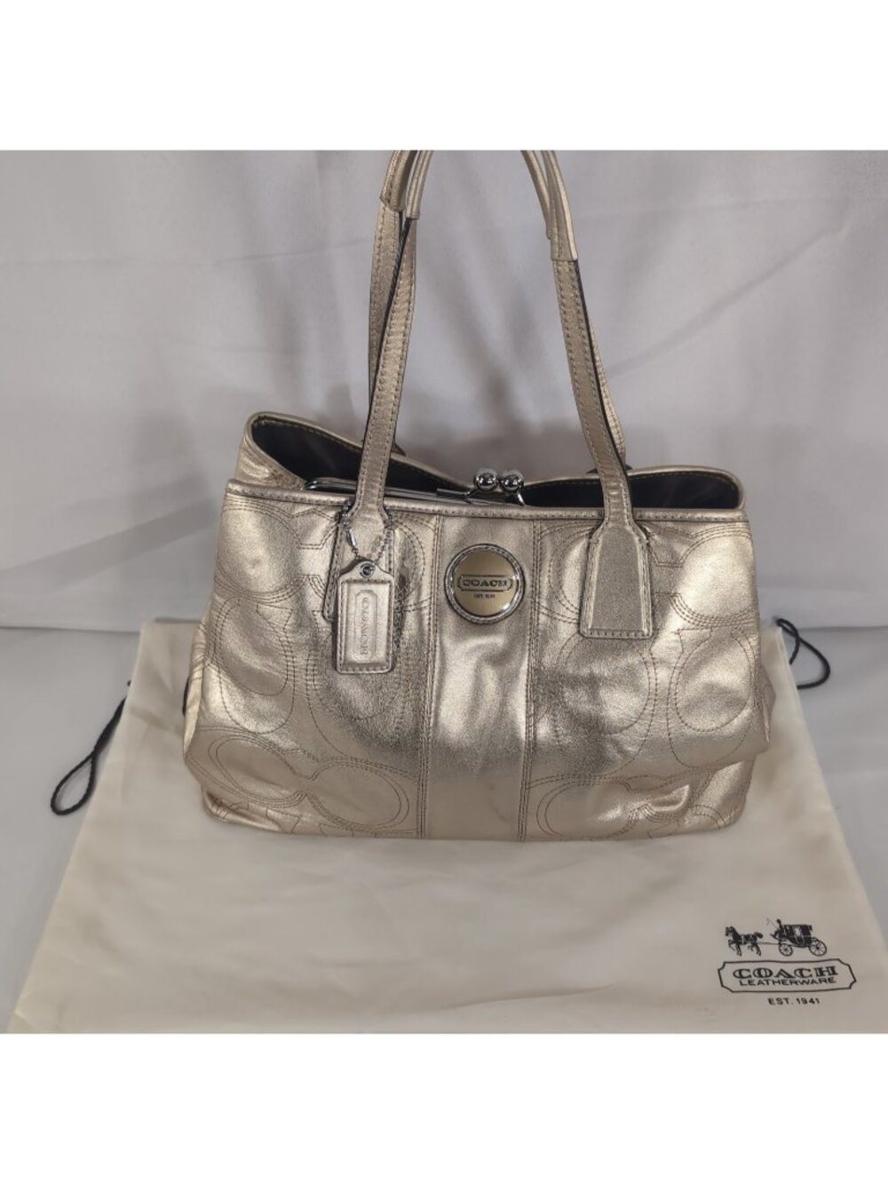 Coach Gold Metallic Purse H1193-F18879 Kiss Lock Handbag Shoulder Bag